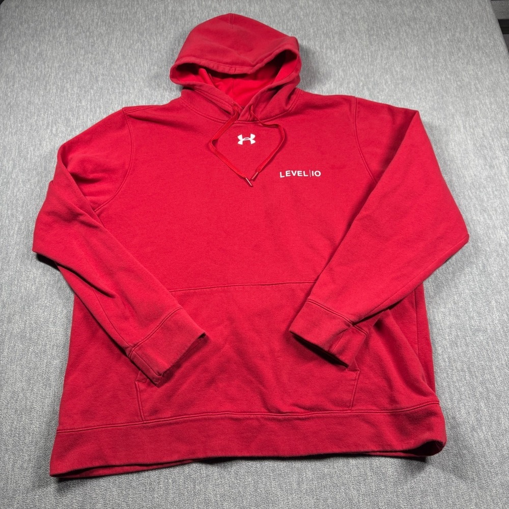 Under Armour Hoodie Mens XXL Red Level 10 Embroidered Loose Fit Center logo
